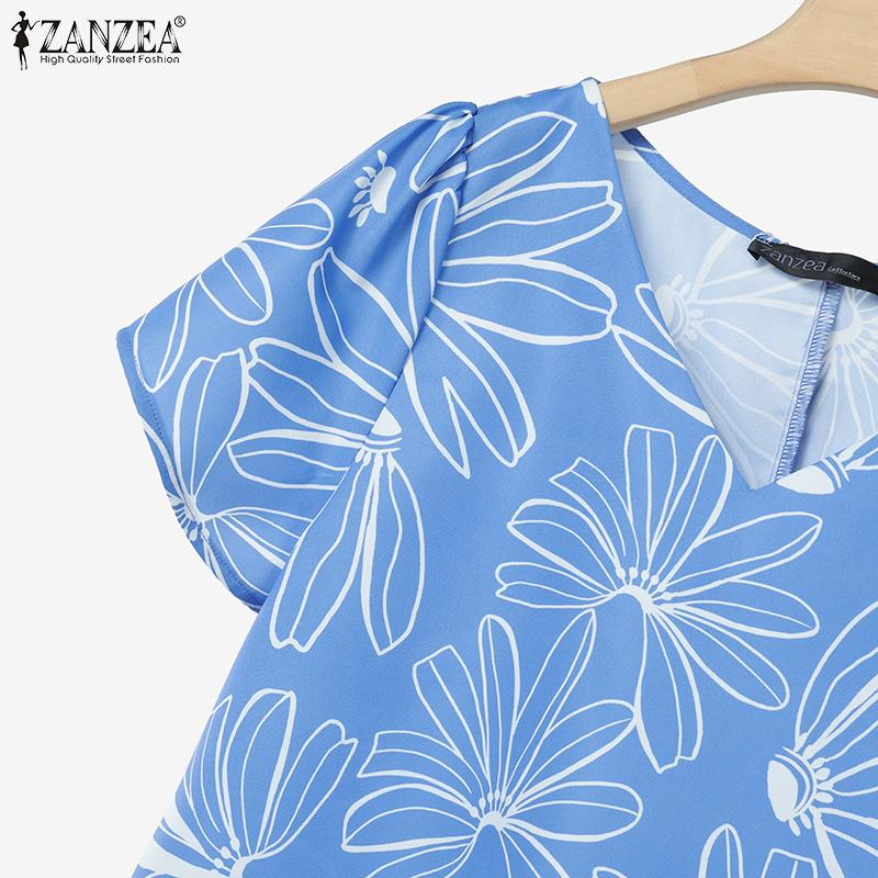 ZANZEA Women Short Sleeve Blouse and Shorts Summer Print Two Piece Suit Sets