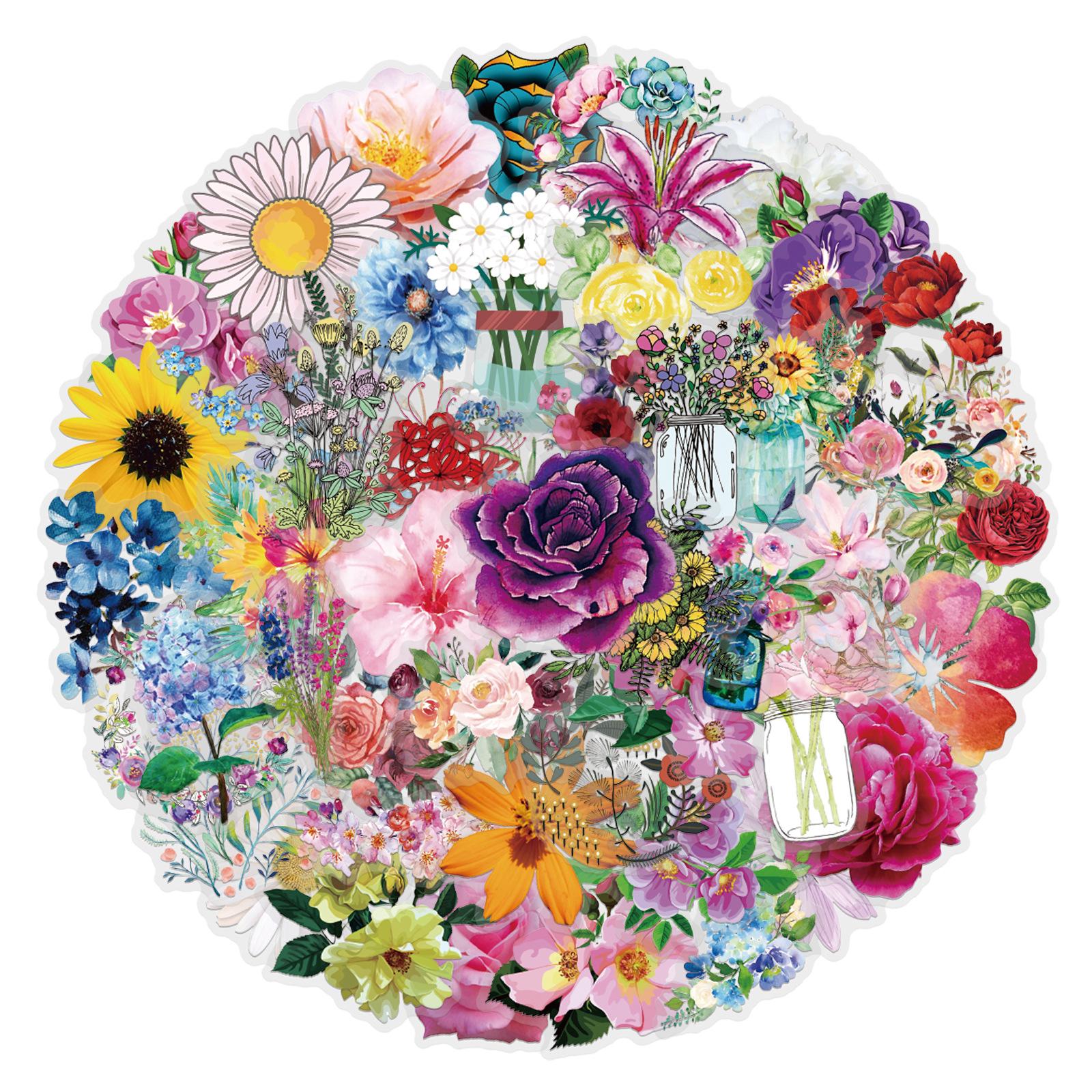 Водонепроницаемый набор из 60 цветочных наклеек для журналов, гитар и блокнотов