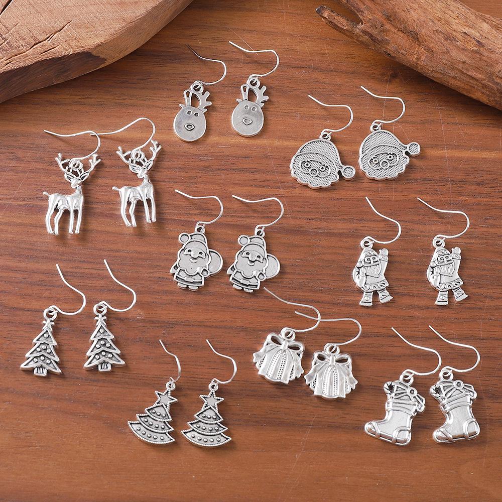 Retro Santa Claus & Reindeer Pendant Earrings - Women's Christmas Jewelry