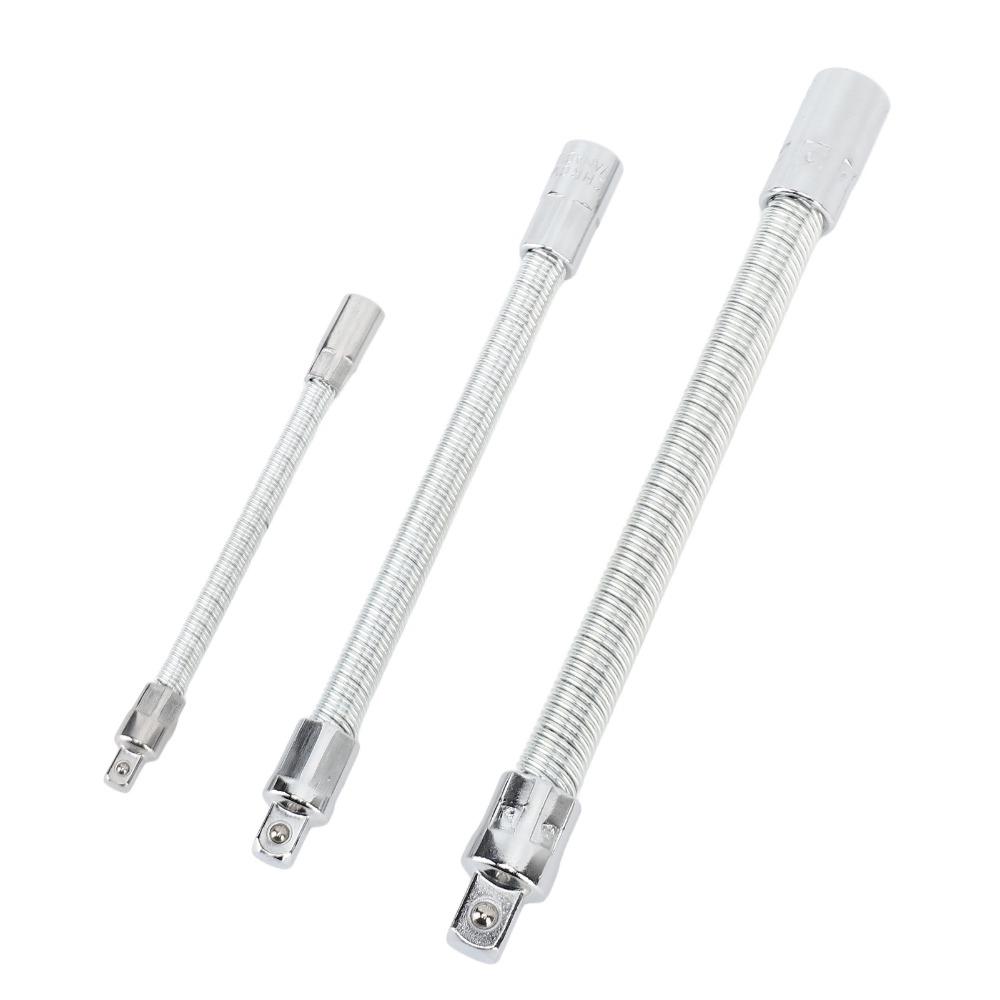 3Pcs Silver Bendable Shaft Set Carbon Steel Flex Socket Wrench Socket Extension Bar  Automotive