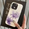 Purple Lily Flower Pattern Lychee Texture Silicone Phone Case For iPhone 11 12 13 14 15 16 17 Pro Max 14 Plus 17Air Soft Cover