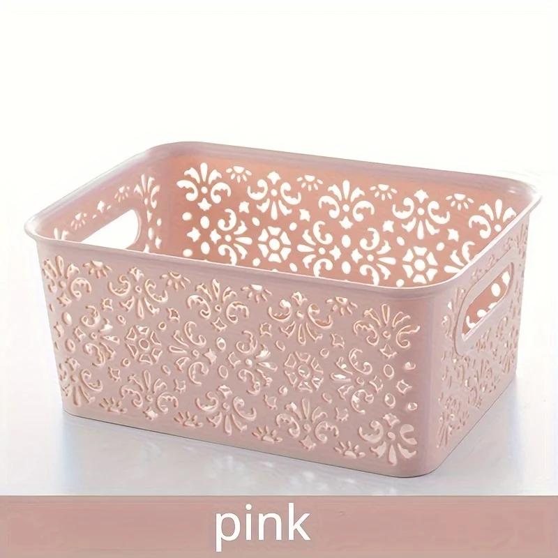 Plastic Storage Box Stackable Storage Container Hollow Out Delicate Storage Basket With Lid For Clothes Toy Home Storage Supply