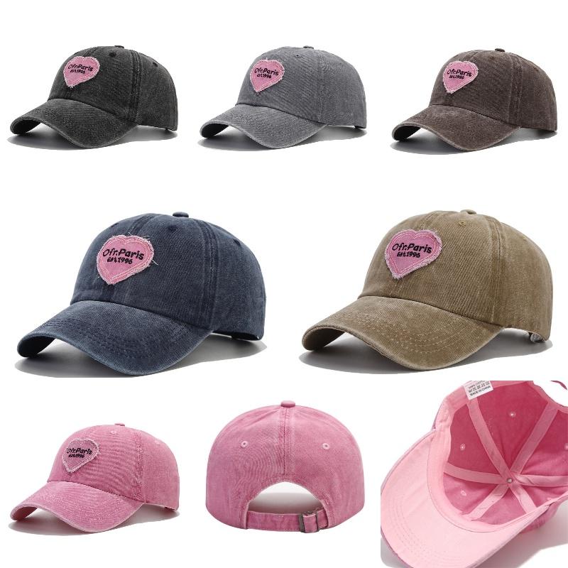 Versatile Cotton Baseball Cap With Embroidered Pink Heart And Round Crown