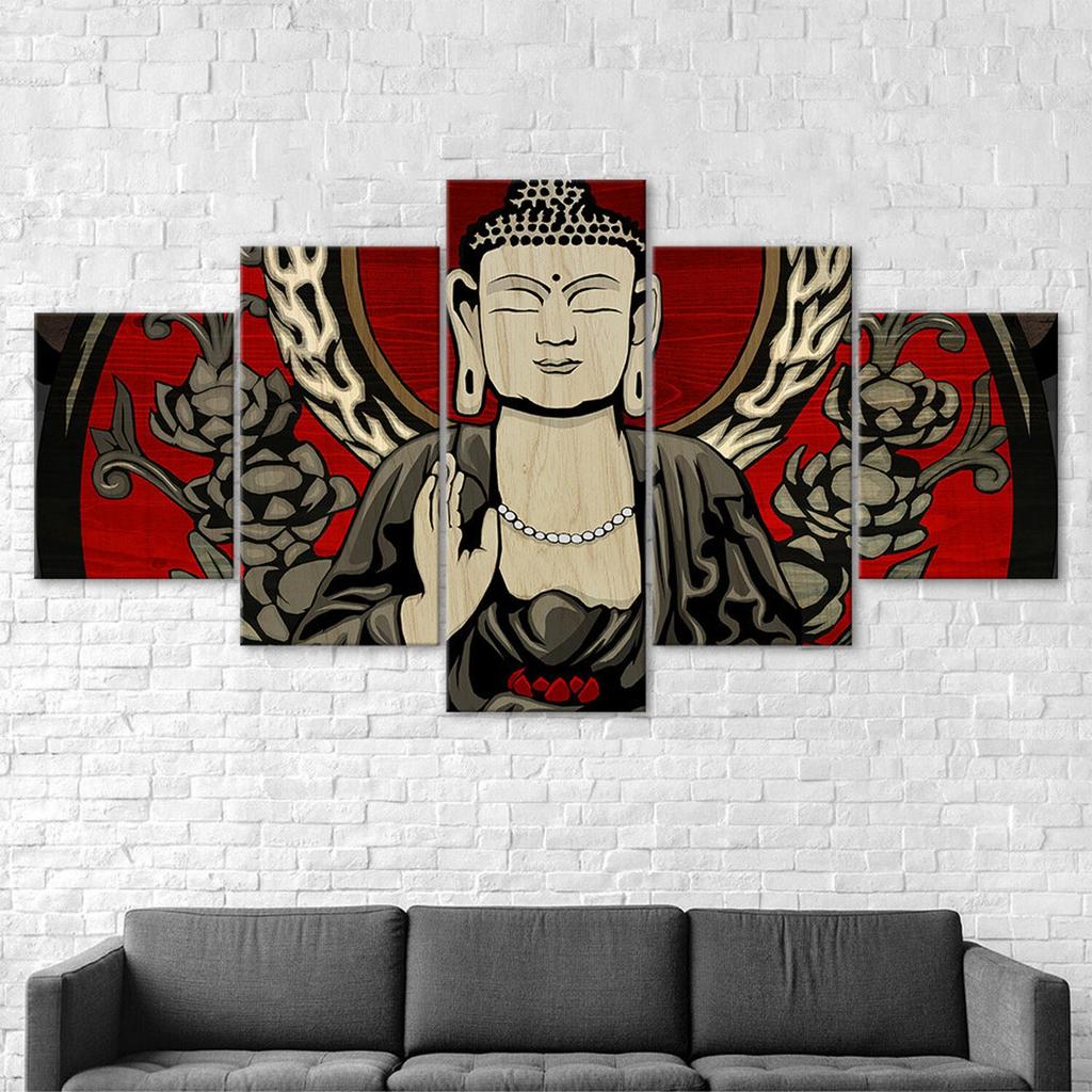 Buddha Mindfulness Canvas 5 Piece Five Panel Wall Print Modern Art Poster Picture Home Decor Gift For Him Her