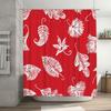 Red And White Palm Leaf Shower Curtain Waterproof Fabric Bathroom Decor Bath Accessories For Home Decoration Size 72X72 Inches (