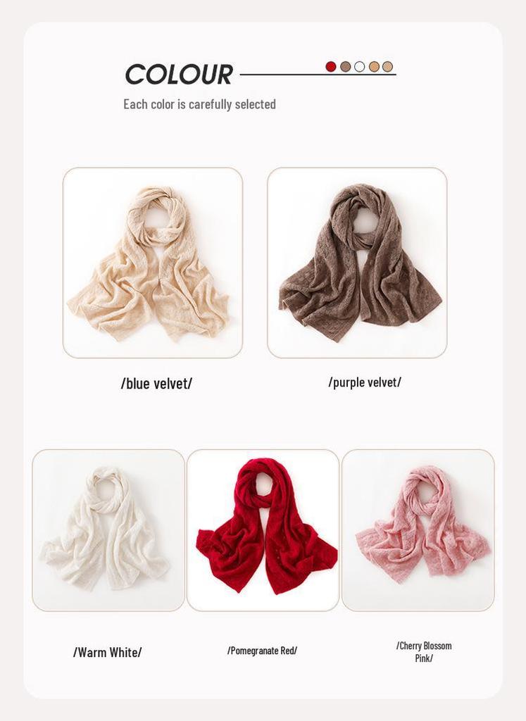 Cashmere 2025 Women's Solid Color Knitted Scarf Shawl – Hollowed-out Neck Protection for Autumn/Winter.