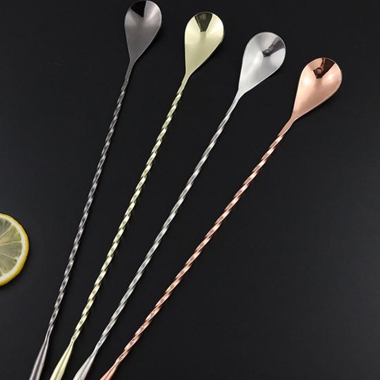 Long Bar Spoon Stainless Steel Cocktail Stirring Mixing Spoon Spiral Pattern Cocktail Stirrers for Bartender Home Use