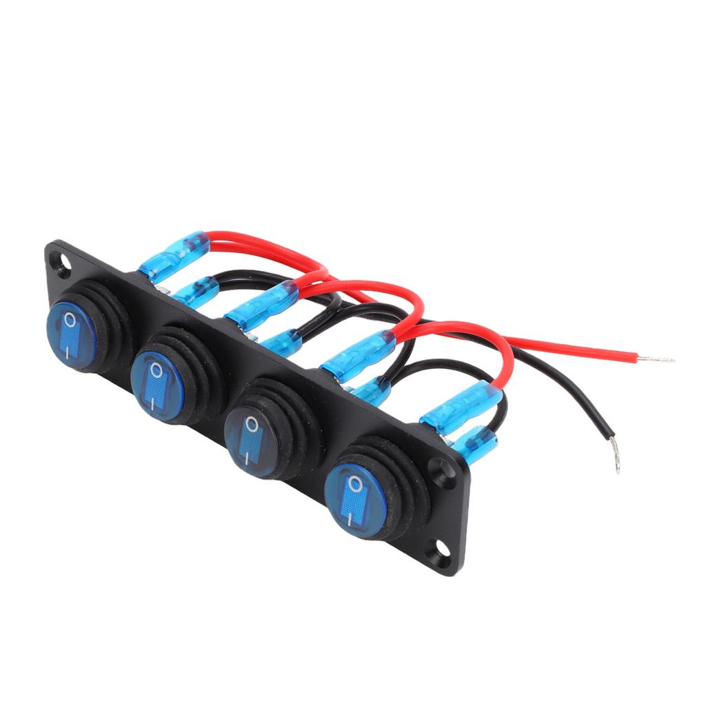 4 Gang Rocker Switch Panel LED Lighted Water Proof Rocker Switch Panel for Marine Cars Trucks RV