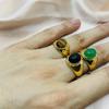 2022 Retro Style 18K Gold-Plated Titanium Steel Hip-Hop Agate Ring for Women