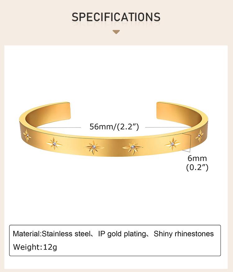 Offenes Verstellbares Stern Sternenstrahl Manschettenarmband für Damen Edelstahl Zirkonia Einlage Charme Mehrschichtiger Schmuck