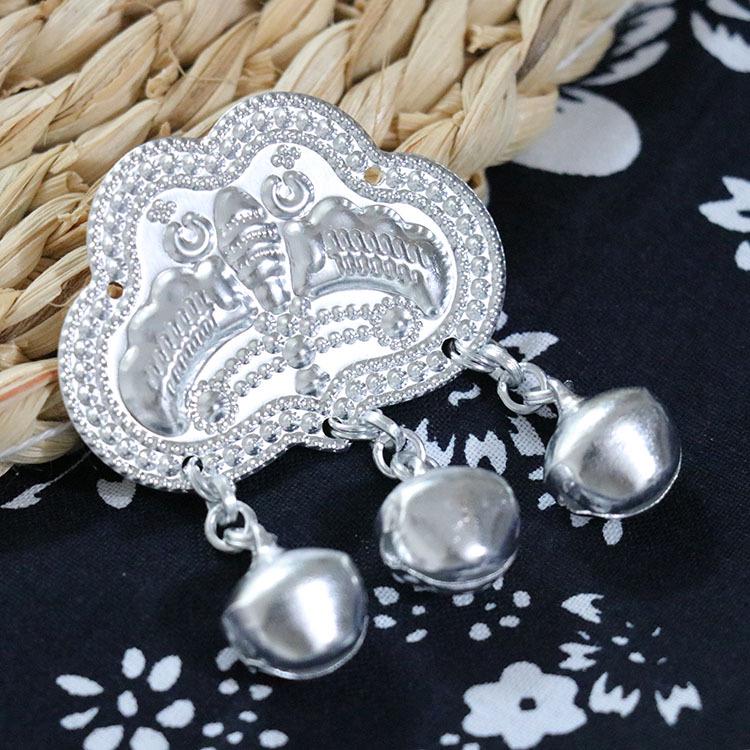 Ethnic Miao Silver Butterfly Pendant with Bells