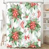Christmas Shower Curtain With Red Flowers Green Leaves Xmas Stockings Bowknot Holiday Bathroom Decor Waterproof Curtains White B