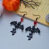 Gothic Punk Black Bat Dangle Earrings For Women Red Crystal Beads Dark Style Bat Drop  Earring Halloween Party Horror Jewelry