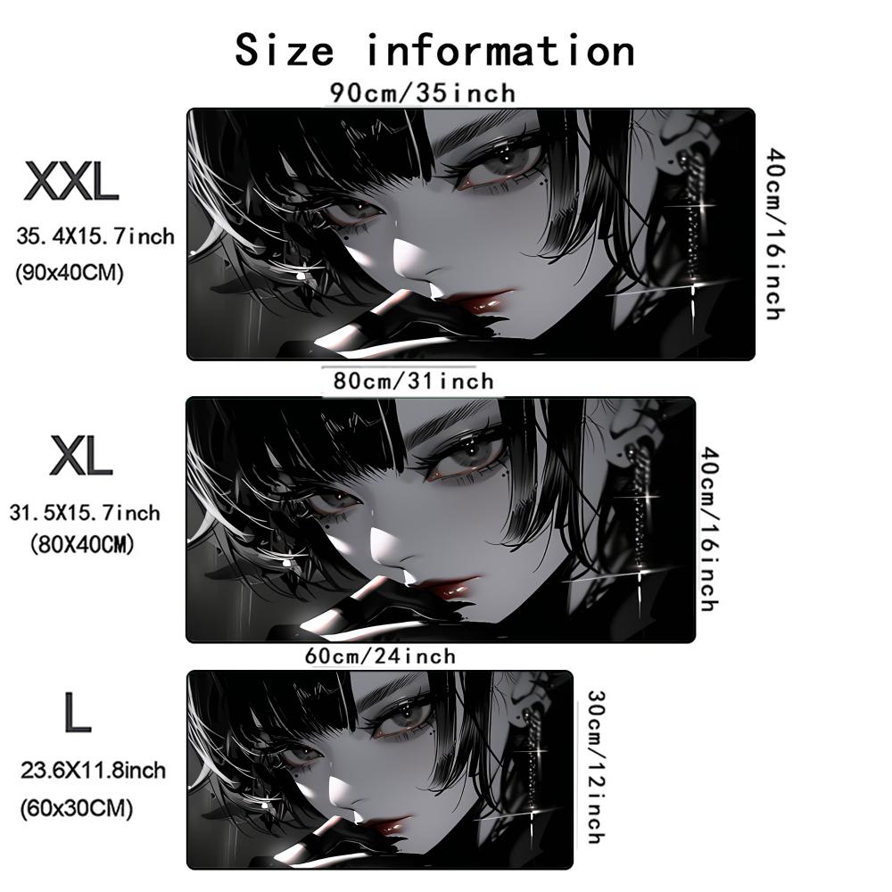 Black Cool Anime Girl MousePad Mouse Pad Large Computer Office Table Mats XXL Anti-slip Gaming Keyboard Mousepads Long Desk Mat