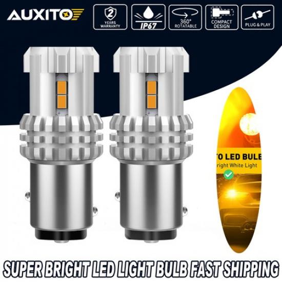 AUXITO BAY15D 1157 Amber LED STOP LIGHT BRAKE BULBS GLOBE TAIL BRIGHT FREE 12V