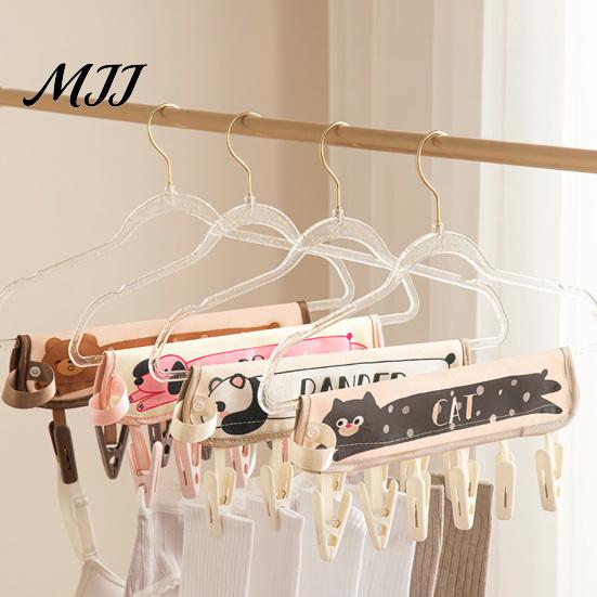 Dorm Room Clothing Hanger Fabric with Clips, Foldable Portable Laundry Drying Rack, Cute Cartoon Pattern Compact Hanging Organizer for Dormitory