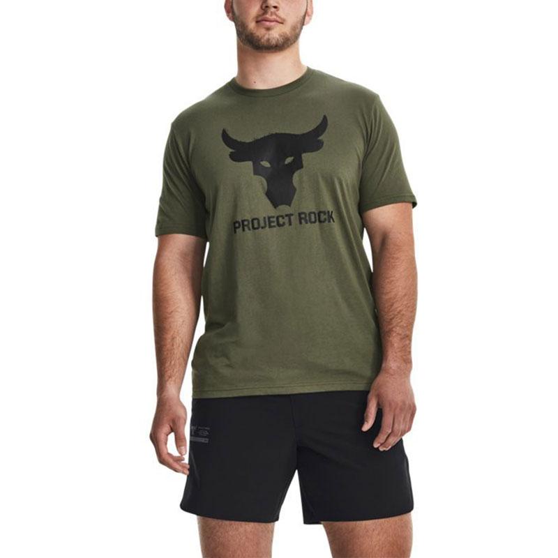 Under Armour Project Rock Logo Print Training T-Shirt Men Tops Green 1380520-390