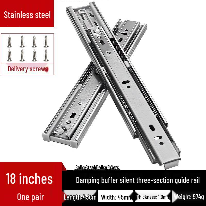 Silent Buffer 45mm Wide Stainless Steel Drawer Slides for Bathroom Cabinet and Wardrobe