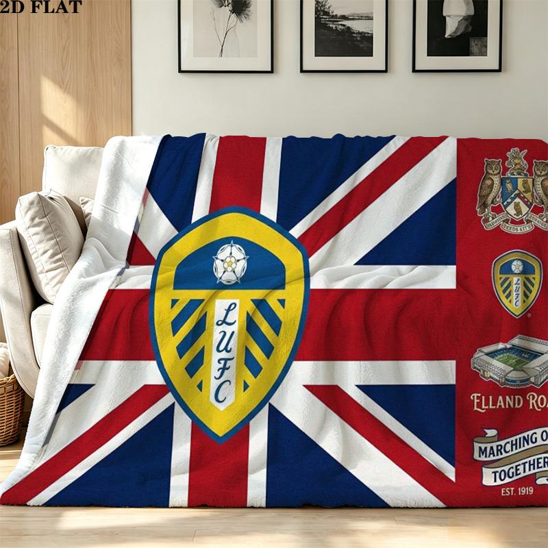 Leeds United Logo Print Flannel Blanket High Quality Warm Comfortable Cover for All Seasons Perfect for Gifts Home Decor
