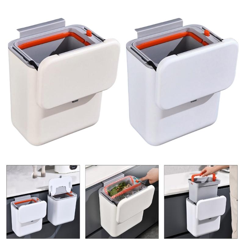 Hanging Kitchen Trash Can with Lid 9L Large Capacity Compost Bin for Under Sink or Countertop