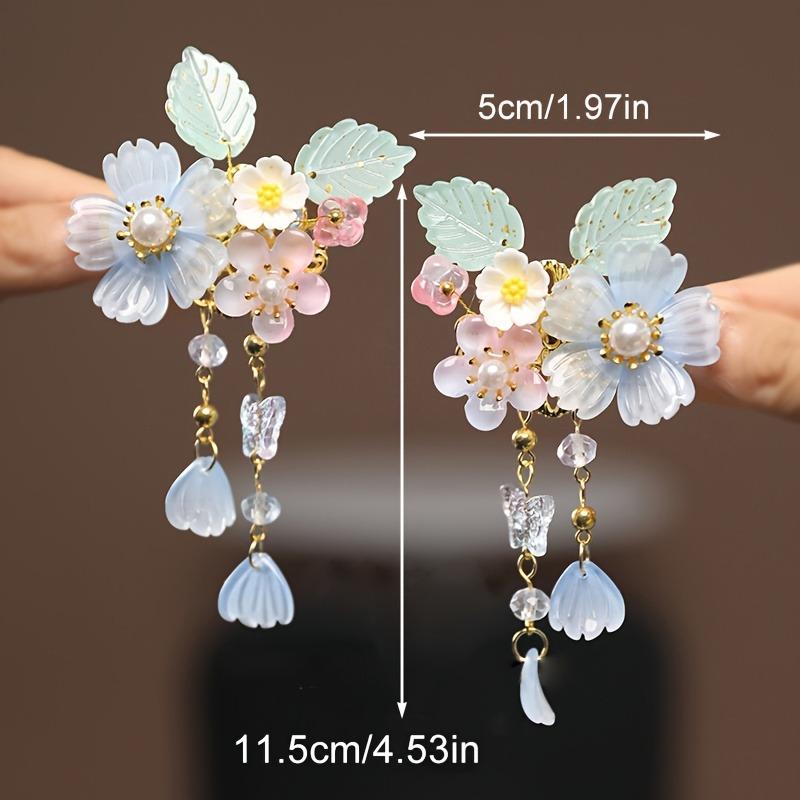 2pcs Chinese Classical Style Exquisite Three-dimensional Flower Tassel Hair Clips  Party Performance Hanfu Dress Hair Accessorie