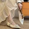 Pointed Single Shoes Women's 2025 Spring New Fashion French Rhinestone One-word Strap Evening Height Increase Shallow Flat Shoes