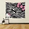 Sanrio Hello Kitty Black White Zebra Tapestry, Official Kawaii Wall Hanging With Pink Bow For Bedroom Dorm Party Gift