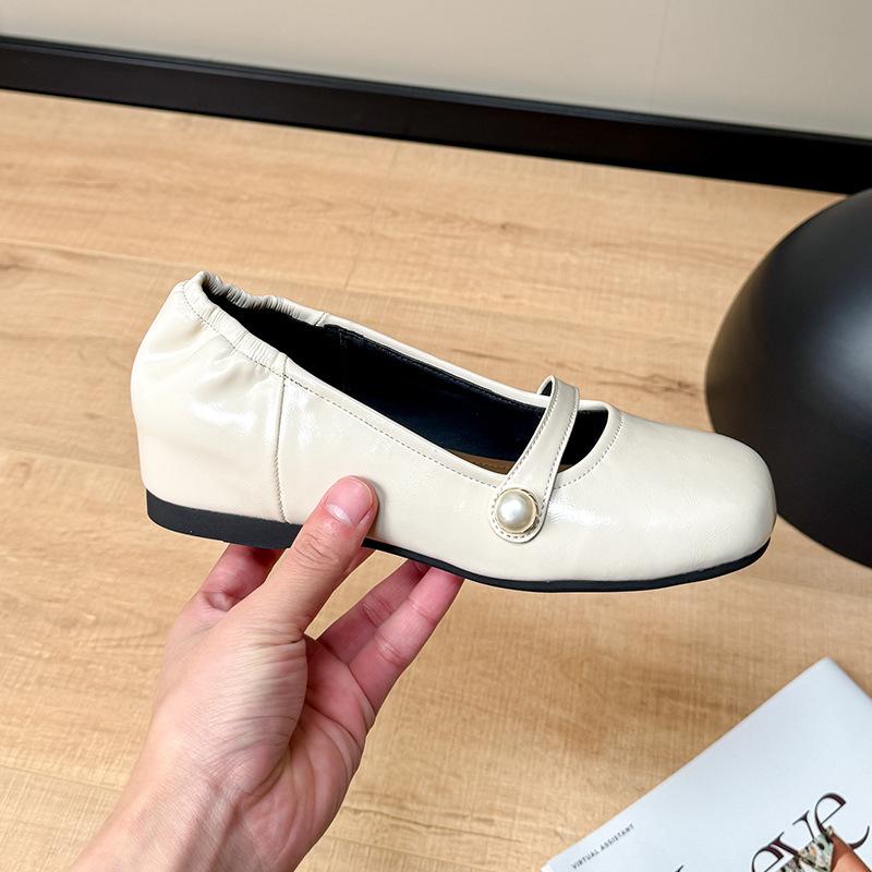 Inner heightening French single shoes women's round head flat bottom spring and summer shallow mouth Mary Jane shoes late evening breeze simple soft l