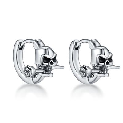 Pendientes de Tuerca de Calavera de Plata de Ley 925 para Hombre Pendientes Negros Vintage Hombre Punk Calavera Tachuelas para Hombre Joyería Biker 1 pieza