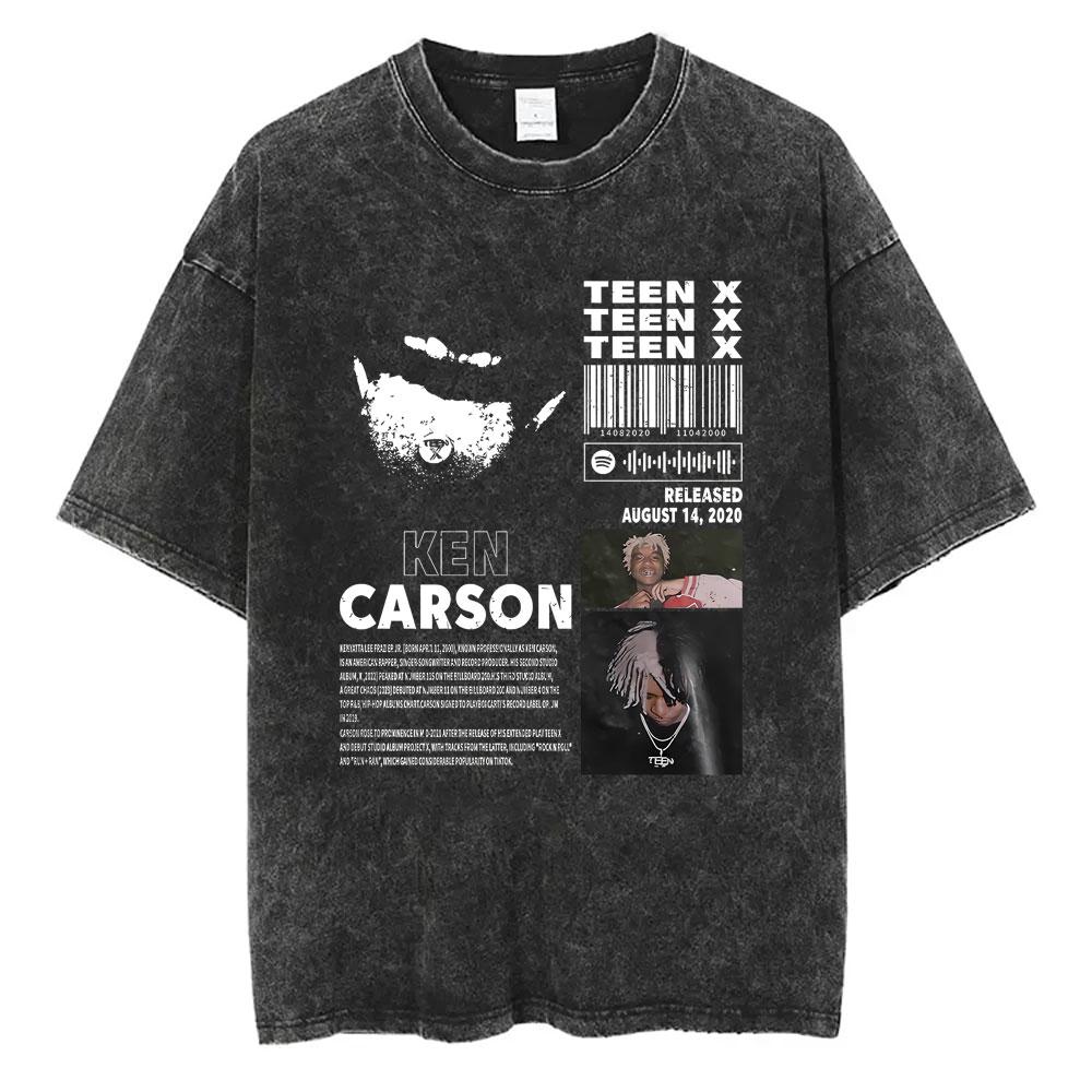 Washed Vintage Rapper Ken Carson A Great Chaos Album Tshirt Men Women Fashion Hip Hop Tshirts Male Casual Oversized T Shirts