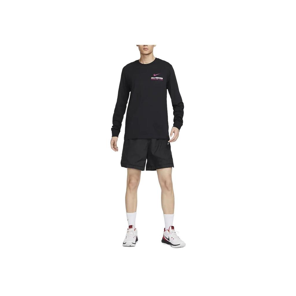 Nike Letter Logo Print Basketball Crew Neck Casual Long Sleeve T-Shirt Men Tops Black FQ4919-010