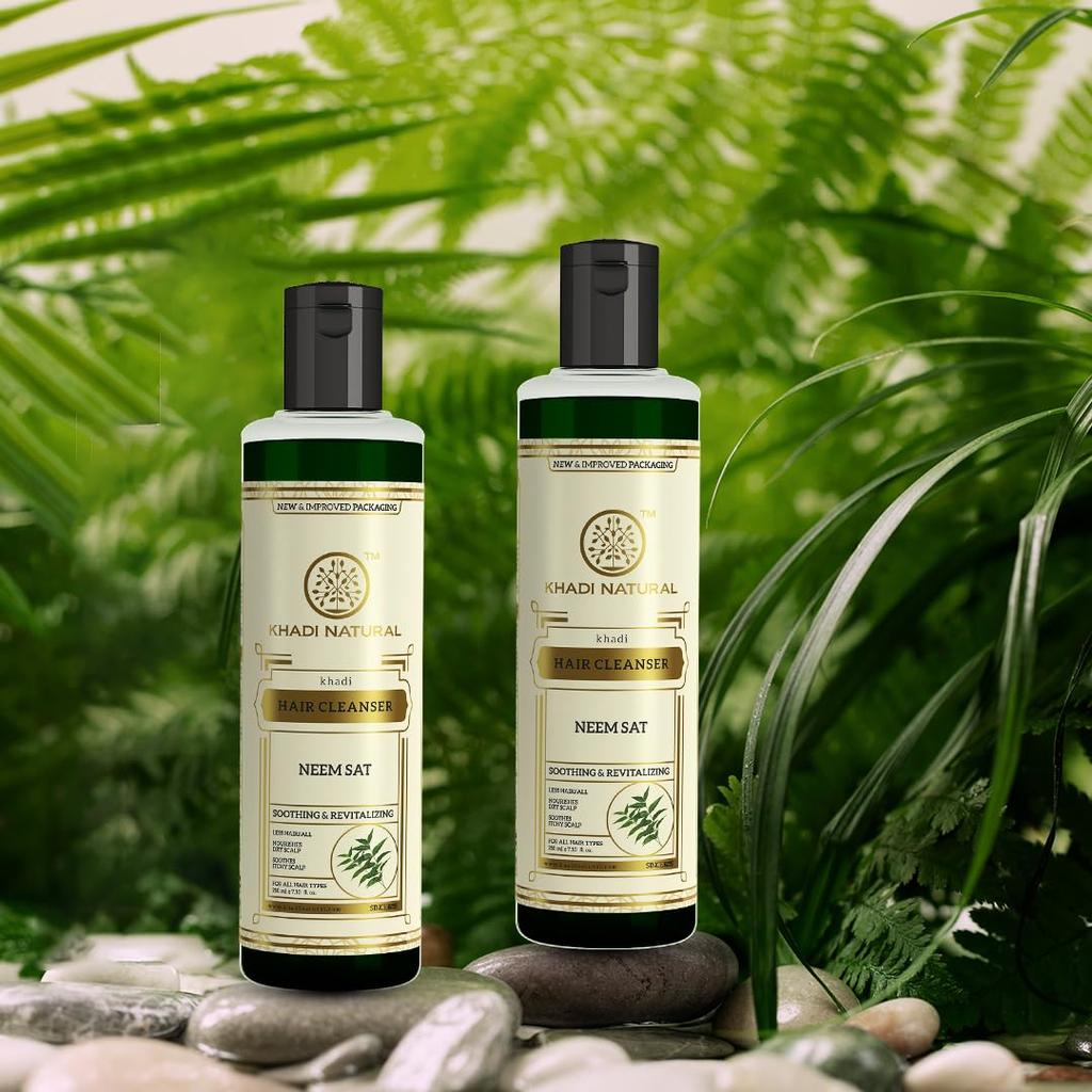Khadi Natural Neem Sat Hair Shampoo for Thick Strong Hair Pack of 2 X 210 ml Natural Hair Cleanser