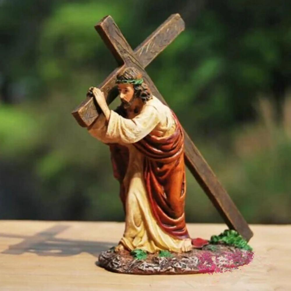 Handmade Jesus Cross Statue Realistic Catholic Religious Accessories Christ Figure Church Decor