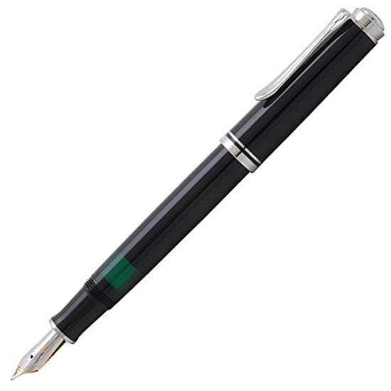 

Pelikan M405 Fountain 14K Gold Nib Souverän Pen, Black/Silver, Rhodium-Decorated (M Size), PL-M405BK чорний