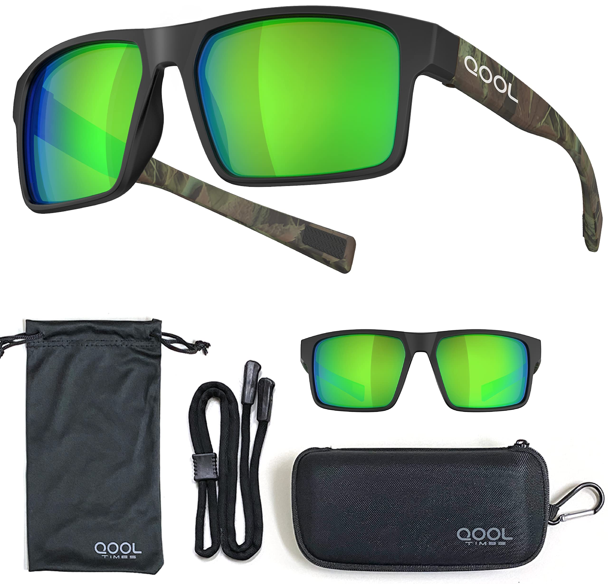 

QOOL TIMES F1A Rectangular Polarized Camouflage Fishing Sunglasses for Men and Perfect for and Outdoor Activities Women, Running, Hunting, Golf,
