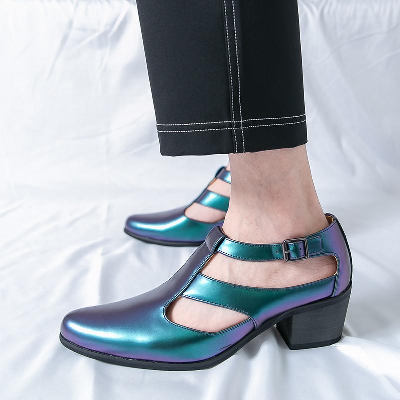 Luxury Blue High Heel Men's Shoe Fashion Formal Sandals Man Wedding Shoes Groom Design Pointed Dress Shoes Men Leather Oxford