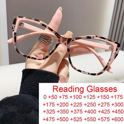 Neue Mode Katzenauge Lesebrille Damen Rosa Leopard Anti-Blaulicht Computerbrille Fokus Plus 0~+6.0