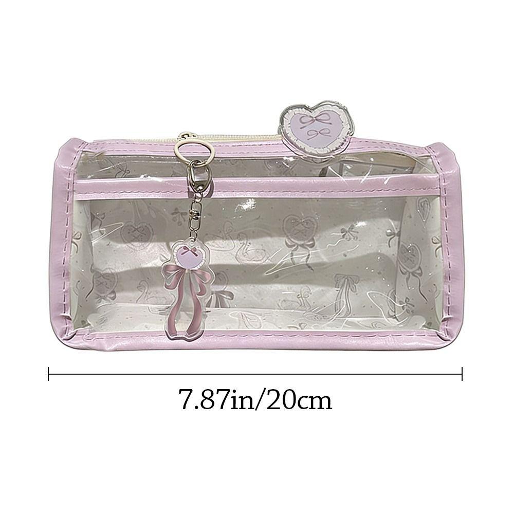 Bow Stationery Bag Transparent Storage Bag Cute Pen Box  Gift