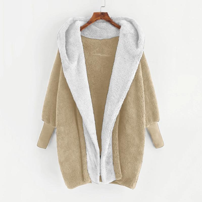 New Women's Color Blocked Double-sided Velvet Hooded Loose Cardigan Jacket