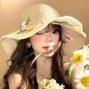 Embroidered Flower Flower Straw Hat Colorful UV Protection Cap Sweet Weave Hat  Holiday