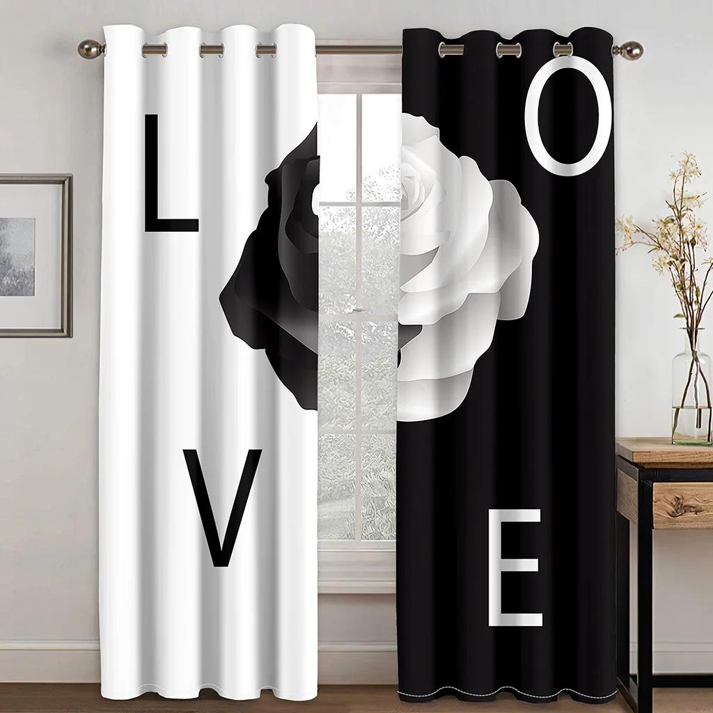 Valentine's Day Romantic Rose Love Curtains Wedding Decor Curtains 2 Panel Deluxe Living Room Bedroom Window Decor Curtains