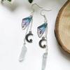 Moon And Star Quartz Crystal Butterfly Wing Hoop Earrings For Women With Silver Plating