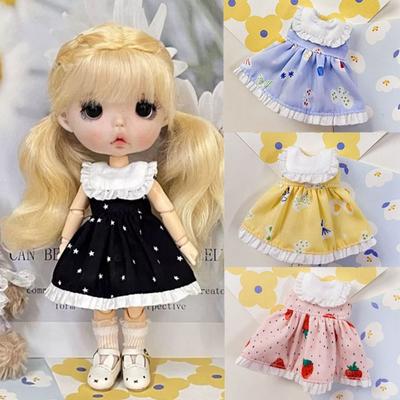 Handmade Printed Dresses Accessories 6 Styles Dolls Outfits Dresses Fashion Doll Clothes Skirt for 1/11 OB11 Dolls/for 1/12 BJD