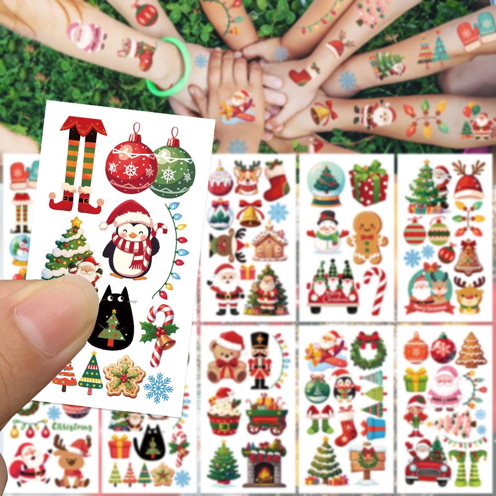 10sheets Cartoon Christmas Day Tattoo Stickers For Face Arm Body Temporary Fake Waterproof Tattoo Stickers Kids Festival Gifts