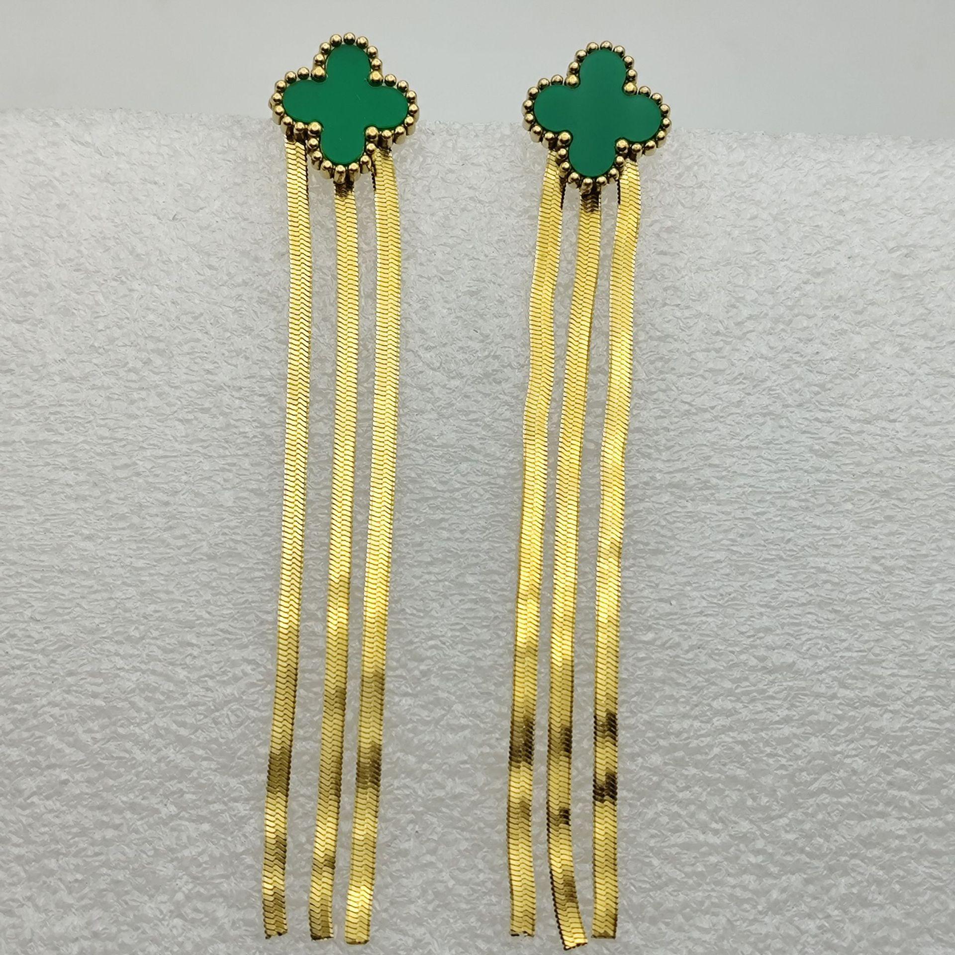 

Серьги-кисточки из титановой стали с четырьмя листочками клевера, 18-каратное вакуумное покрытие, сохраняющее цвет 18K