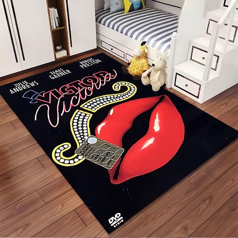 Red Lips and Victor Victoria Design suitable as a non-slip mat for the living room or bedroom sofa