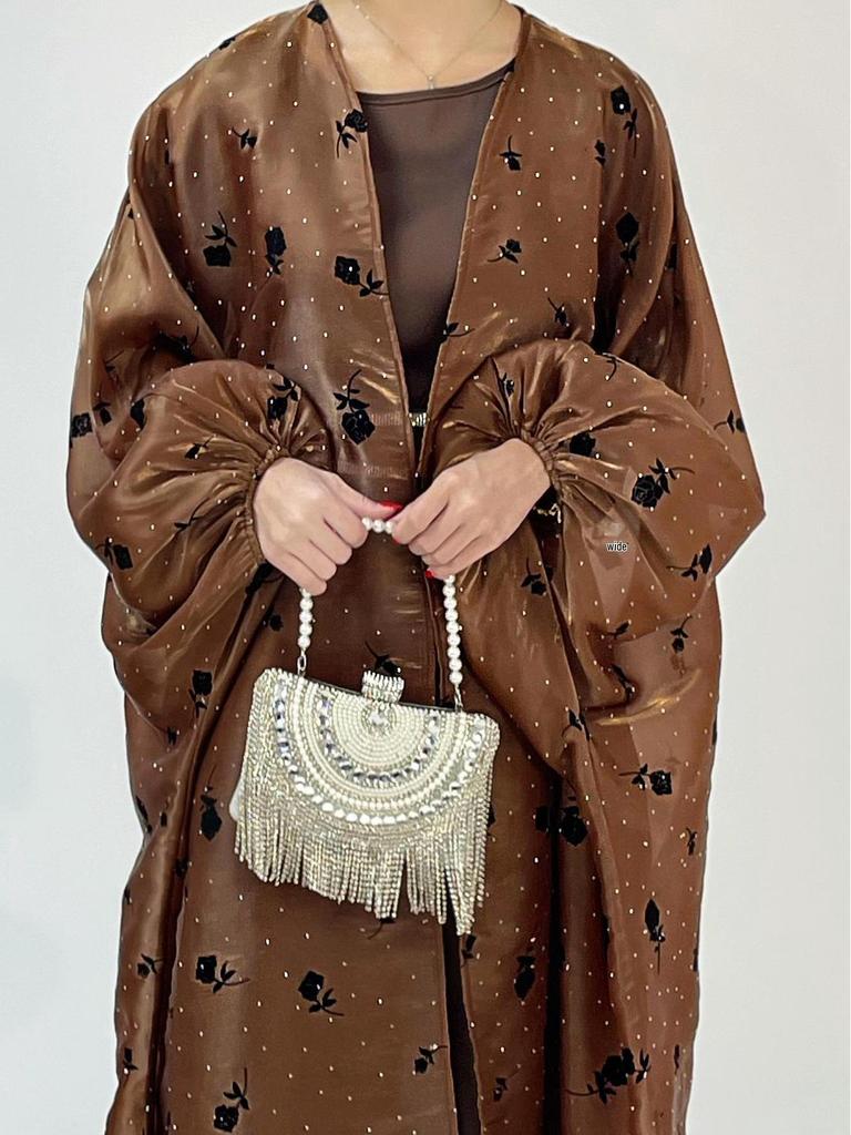 Ensemble Robe Manteau Abaya Musulmane Rose pour Femmes - Mode Transfrontalière Élégante