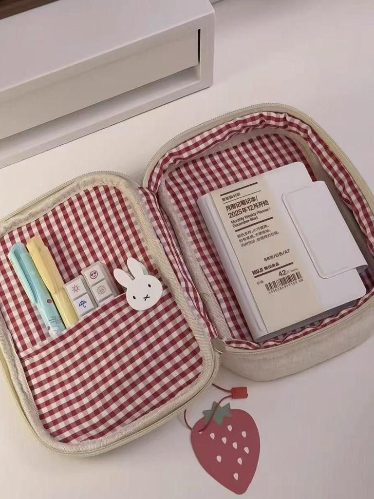 Strawberry Plush Makeup Bag: Large Capacity Travel Essential for Women
