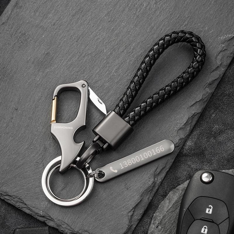 Men's Waist-Mounted Keychain with Box Cutter, Creative Key Ring, Anti-Lost Phone Number Tag Pendant