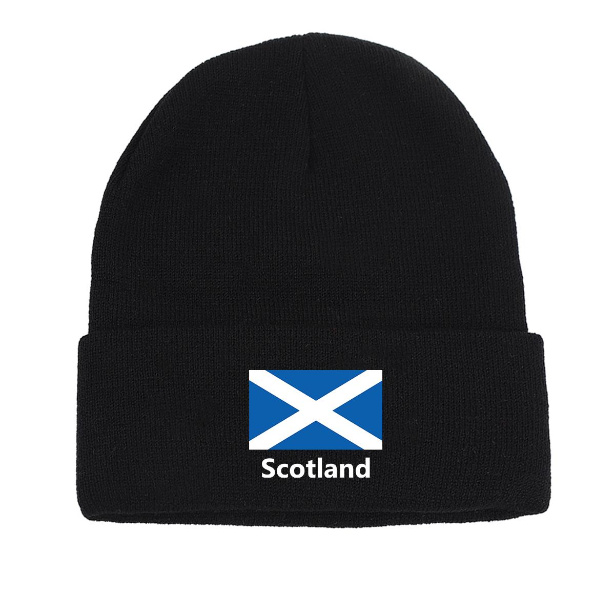 

Flag of Scotland Print Knitted Cap Beanie, Patriotic Woman Cap Stretchy Autumn Unisex Pompom Beanies Knit Cap Beanie as the picture чёрный